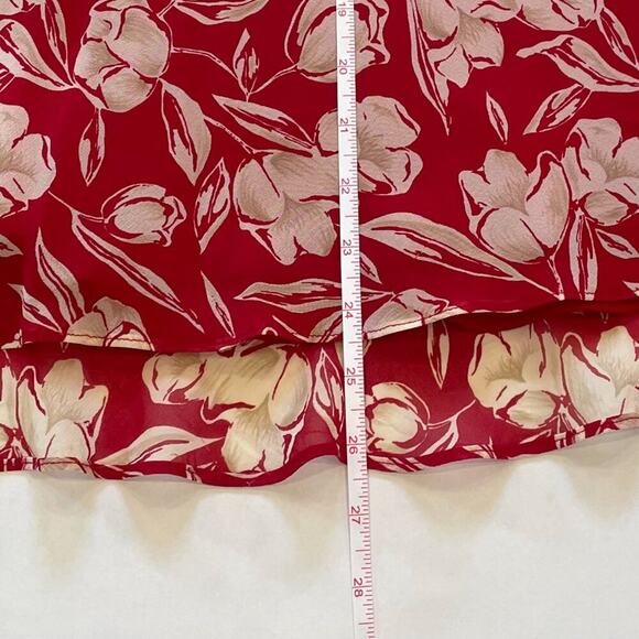 Ann Taylor Silk Red/Cream/Ivory Floral A-Line Skirt, Flowy, Romantic, Y2K, 14 - Picture 10 of 12